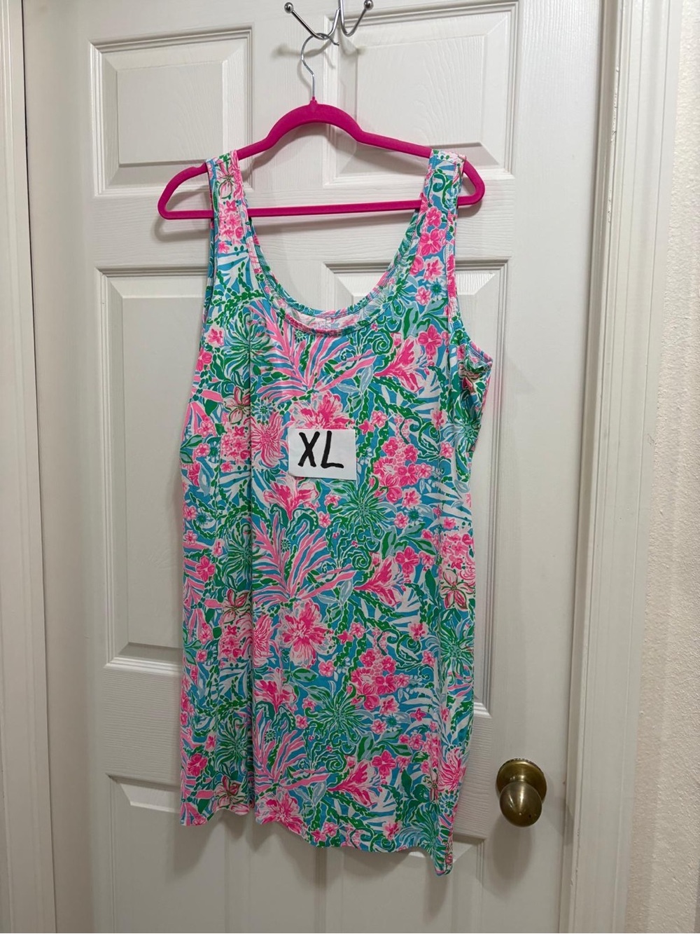 Lilly Pulitzer Newberri Tank Dress XL Amalfi Blue Leaf It Wild Pima Cotton